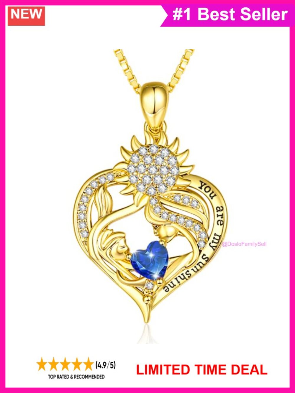 Sunflower Pendant Necklace 14K Gold Plated Garnet Birthstone You Are My Sunshine